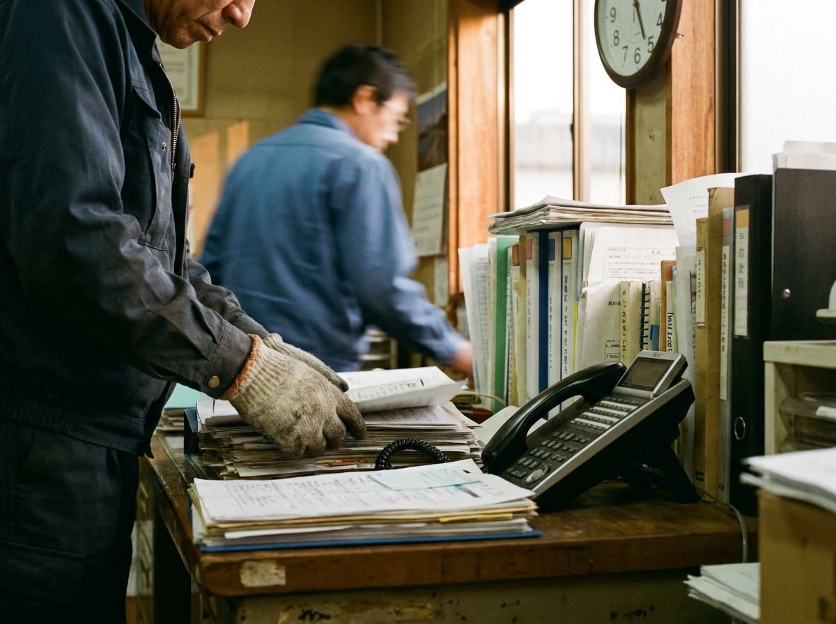 書類と電話に追われる現場
